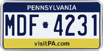 PA license plate MDF4231