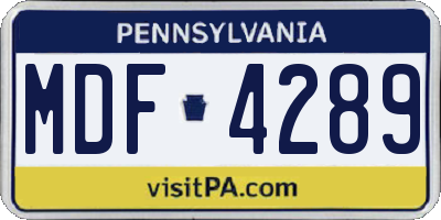 PA license plate MDF4289