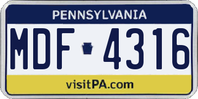 PA license plate MDF4316