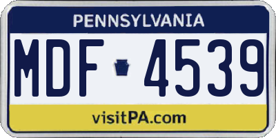 PA license plate MDF4539