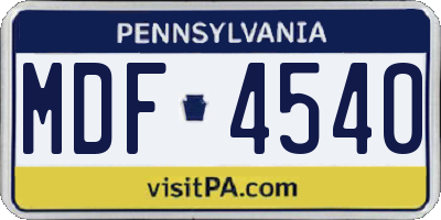 PA license plate MDF4540