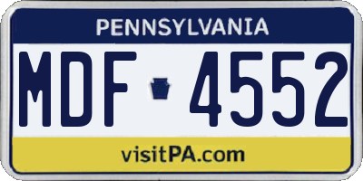 PA license plate MDF4552