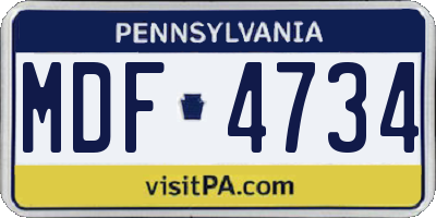 PA license plate MDF4734