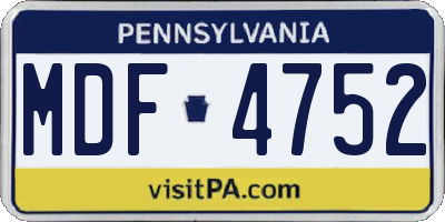 PA license plate MDF4752