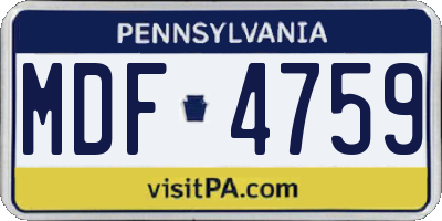 PA license plate MDF4759