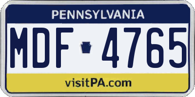 PA license plate MDF4765