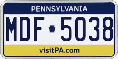 PA license plate MDF5038