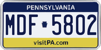 PA license plate MDF5802