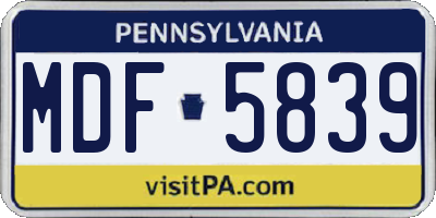 PA license plate MDF5839