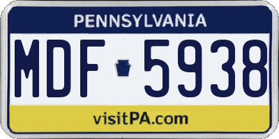 PA license plate MDF5938