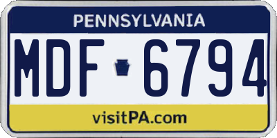 PA license plate MDF6794