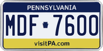 PA license plate MDF7600
