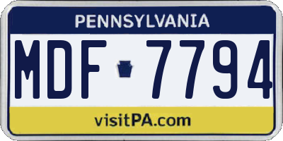 PA license plate MDF7794
