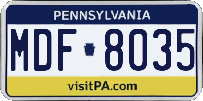 PA license plate MDF8035