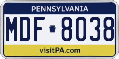 PA license plate MDF8038