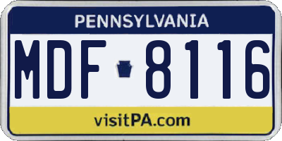 PA license plate MDF8116