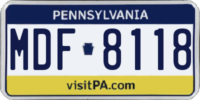 PA license plate MDF8118