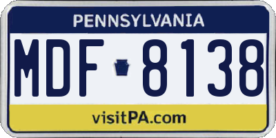 PA license plate MDF8138