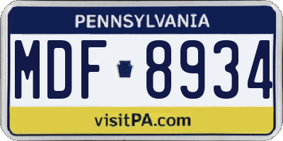 PA license plate MDF8934