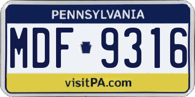 PA license plate MDF9316
