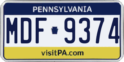 PA license plate MDF9374