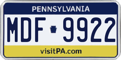 PA license plate MDF9922