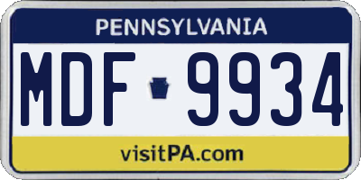 PA license plate MDF9934