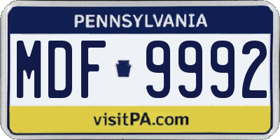 PA license plate MDF9992