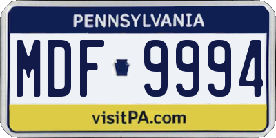PA license plate MDF9994
