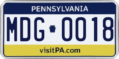 PA license plate MDG0018