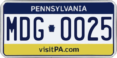 PA license plate MDG0025