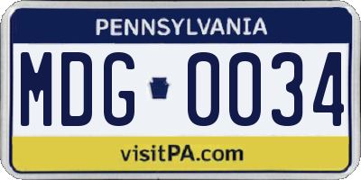 PA license plate MDG0034