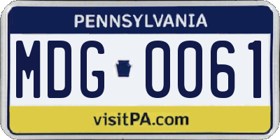 PA license plate MDG0061