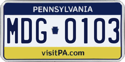 PA license plate MDG0103