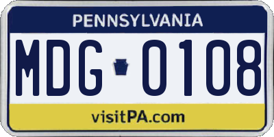 PA license plate MDG0108