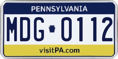 PA license plate MDG0112