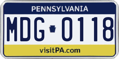 PA license plate MDG0118
