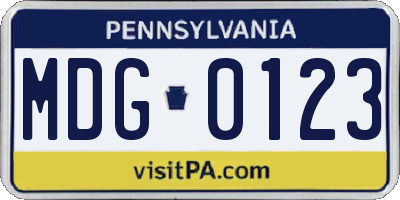 PA license plate MDG0123
