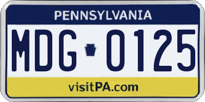 PA license plate MDG0125
