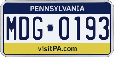 PA license plate MDG0193