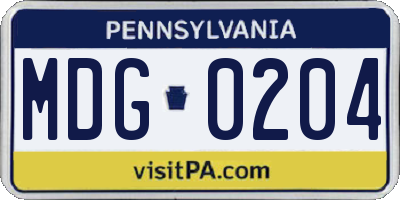 PA license plate MDG0204