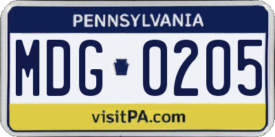 PA license plate MDG0205