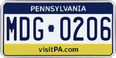 PA license plate MDG0206