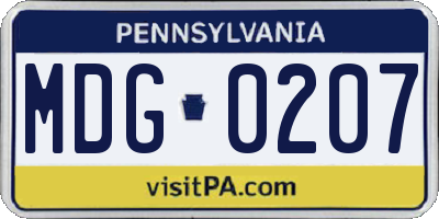 PA license plate MDG0207