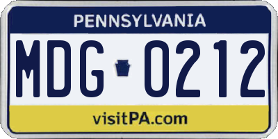PA license plate MDG0212