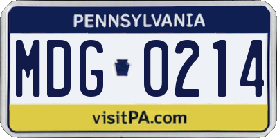 PA license plate MDG0214