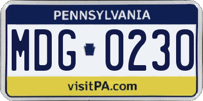 PA license plate MDG0230