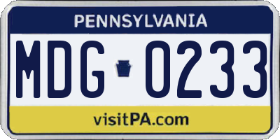 PA license plate MDG0233