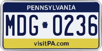 PA license plate MDG0236