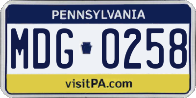 PA license plate MDG0258